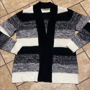 Black and White Striped Medium Cardigan Sweater
